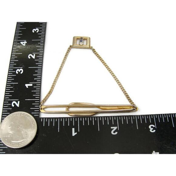 "FLT" Swank Tie Bar Chain Gold Tone Vintage Men Dress Accessories - Picture 6 of 13